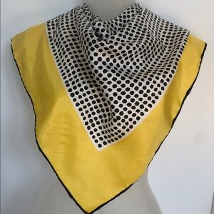 VTG Holt Renfrew Silk Scarf - Made in Italy - Black & Yellow Polka Dot